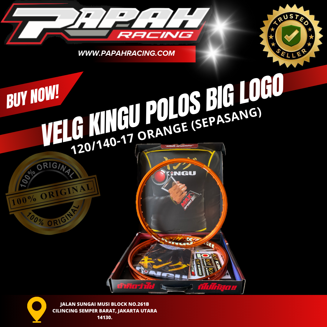 VELG KINGU POLOS BIG LOGO UKURAN 120/140-17 ORANGE (SEPASANG)